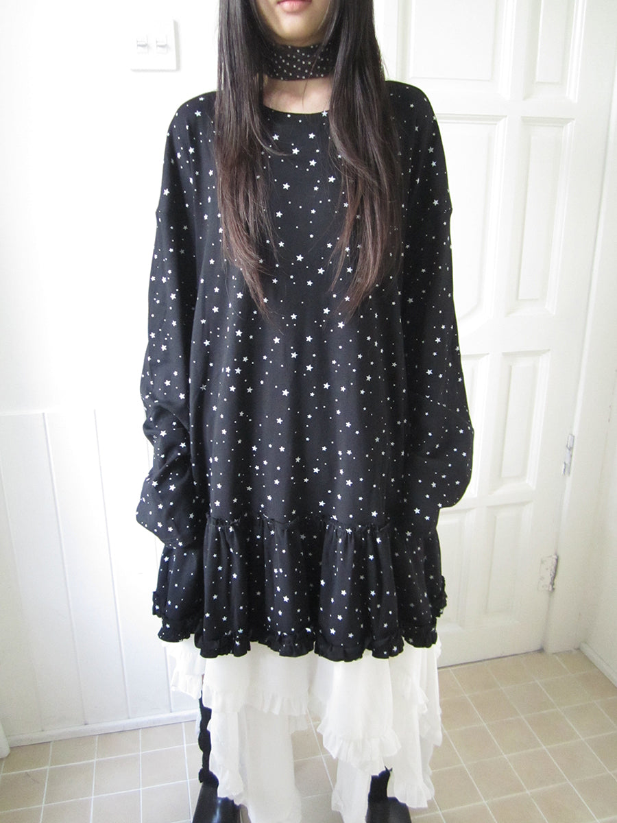 Updateang project Stars Print Lace Trim Oversized Long Sleeve Tee