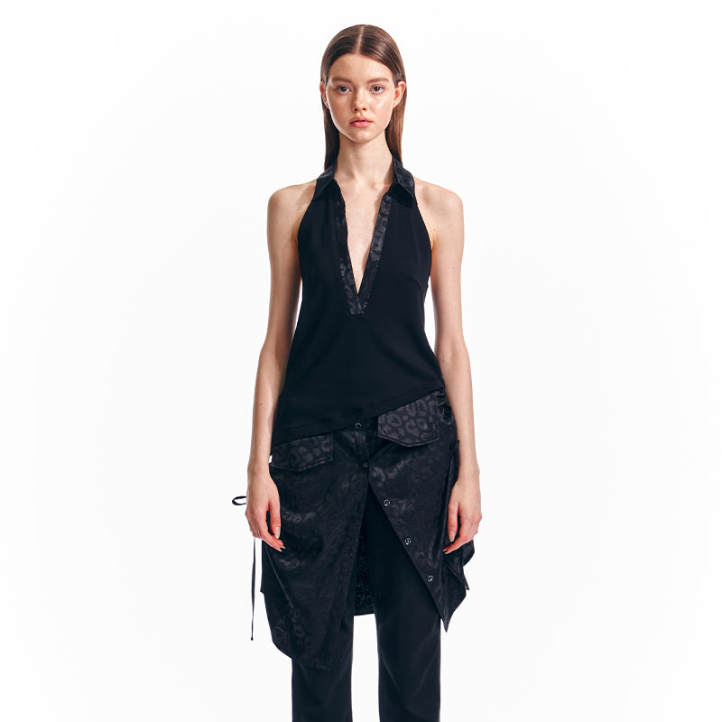 ALINNV STUDIO V-Neck Halter Backless Maxi Dress Adjustable Slit