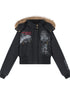 Vintage Han Stone Print Detachable Hood Puffer