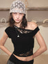 Off Shoulder Lace Trim White Tee