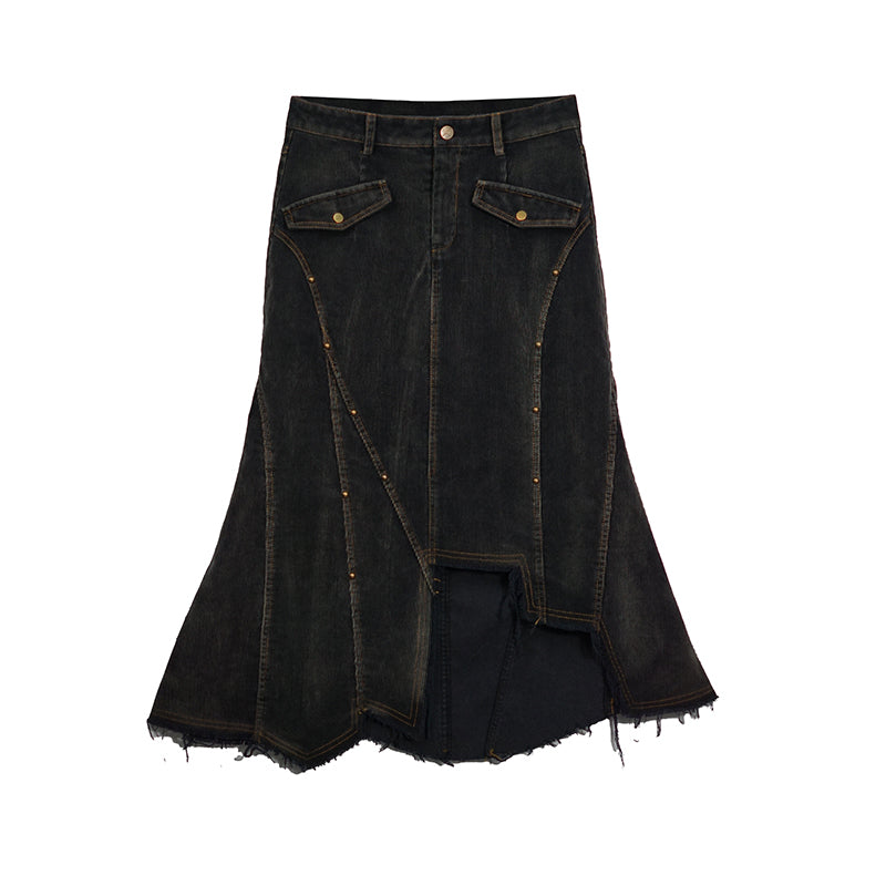 Update c Asymmetrical Patchwork Slit Mermaid Skirt
