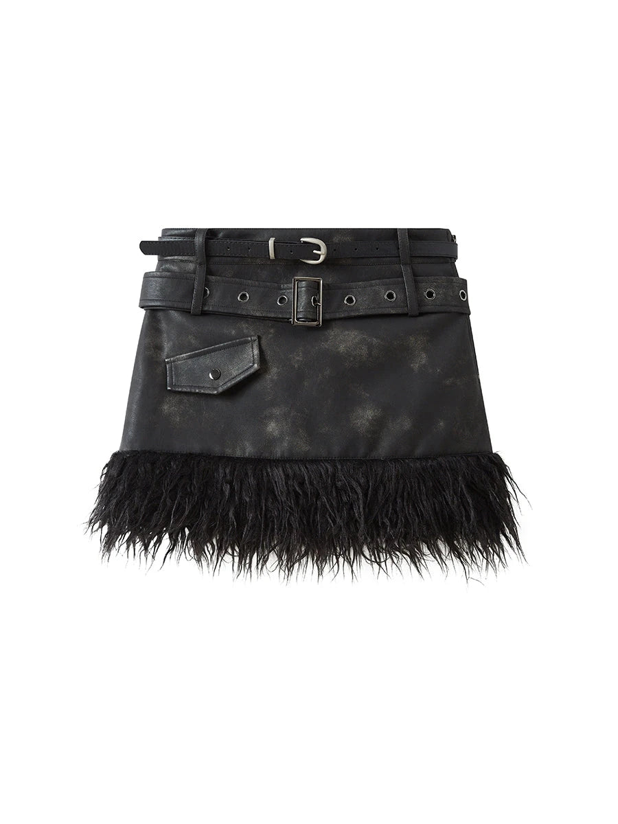 Vintage Punk Leather Patchwork Dyed Skirt