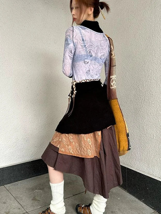 Black Knit Stretch Coconut Button Wrap Skirt
