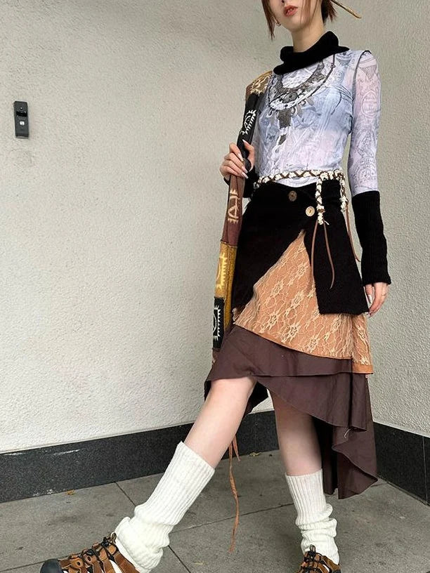 Black Knit Stretch Coconut Button Wrap Skirt