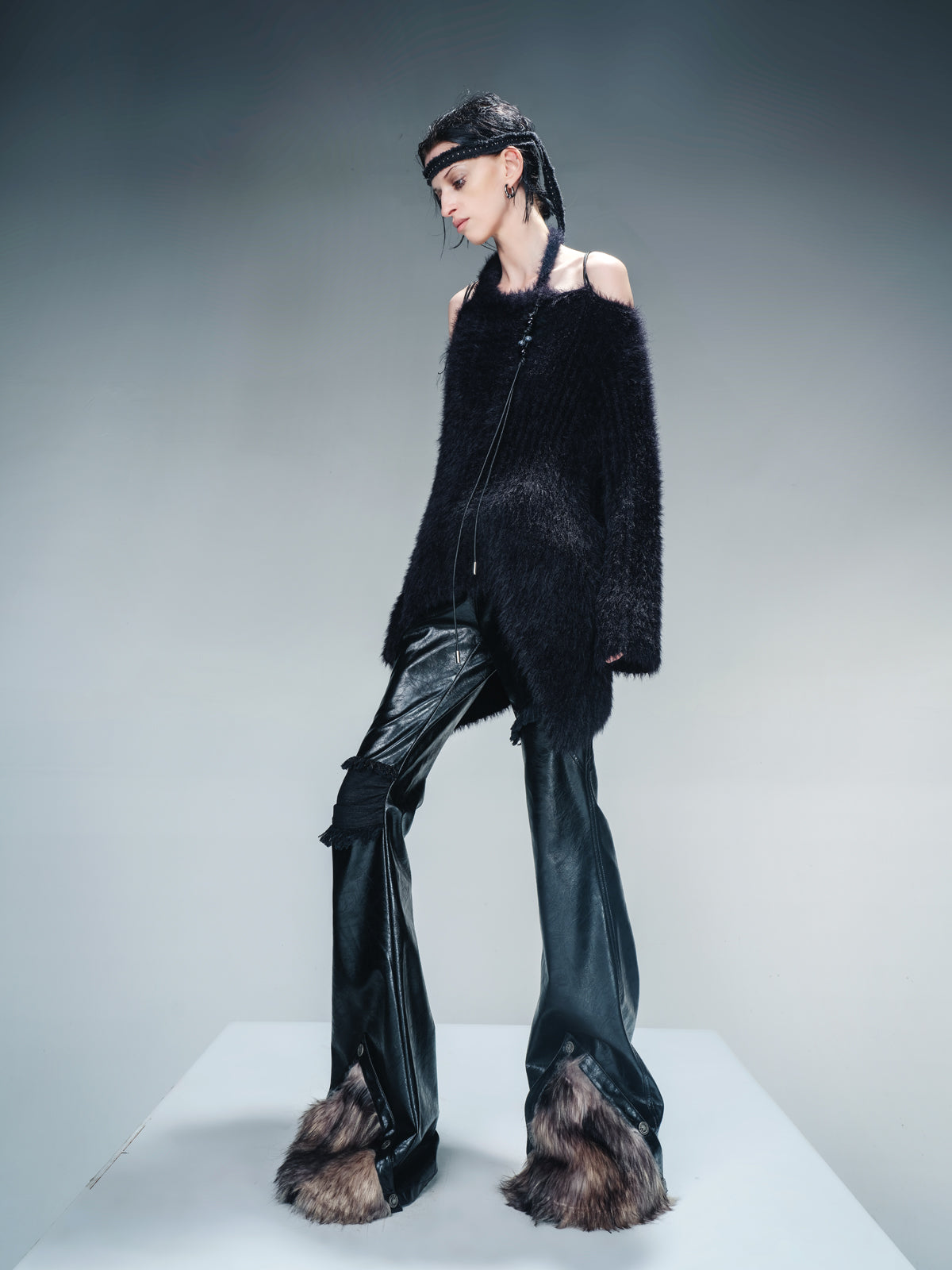 NN NORTH NODE Imitation Mink Fur Irregular Knit Sweater