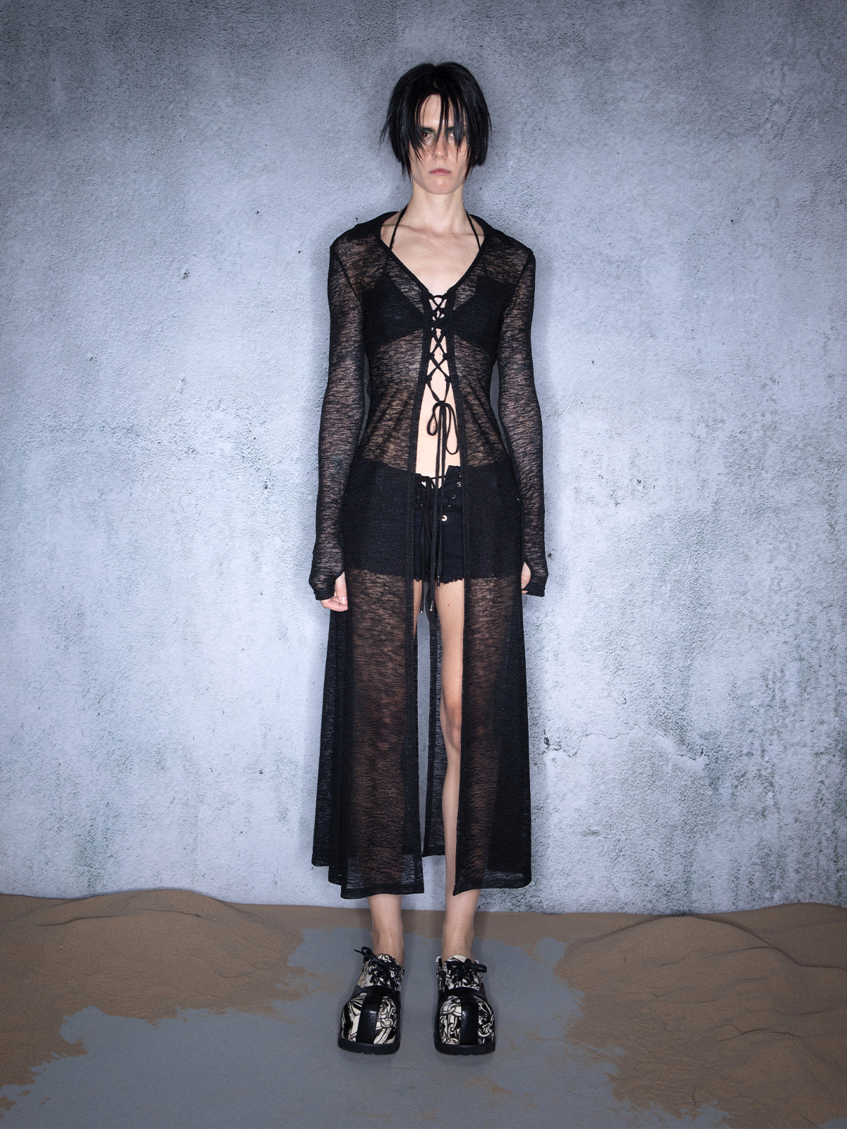 UpdateNN NORTH NODE Luminous Veil Lightweight Long Knit Cardigan With Tie Front