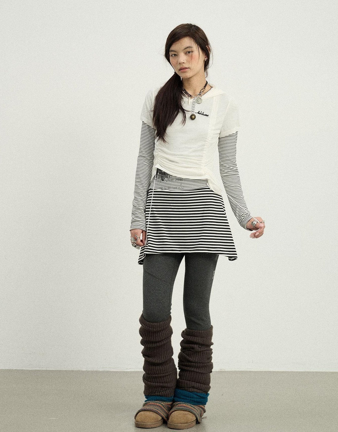 Achihara Black Love Striped Rock Dress
