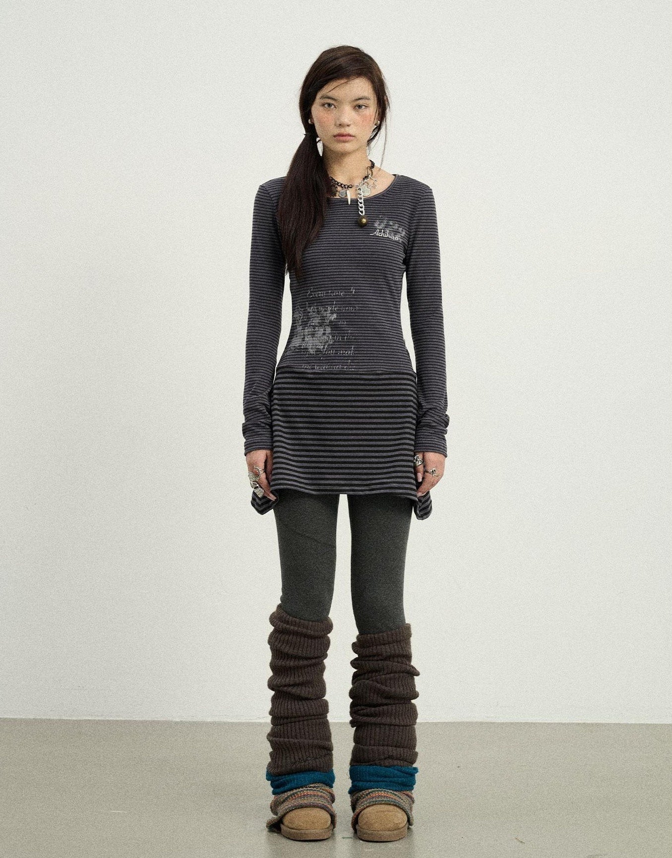 Achihara Black Love Striped Rock Dress