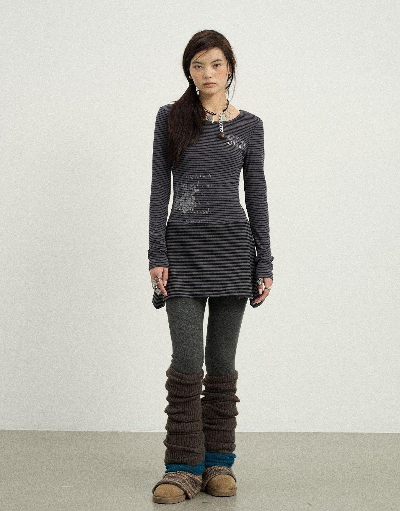 Achihara Black Love Striped Rock Dress