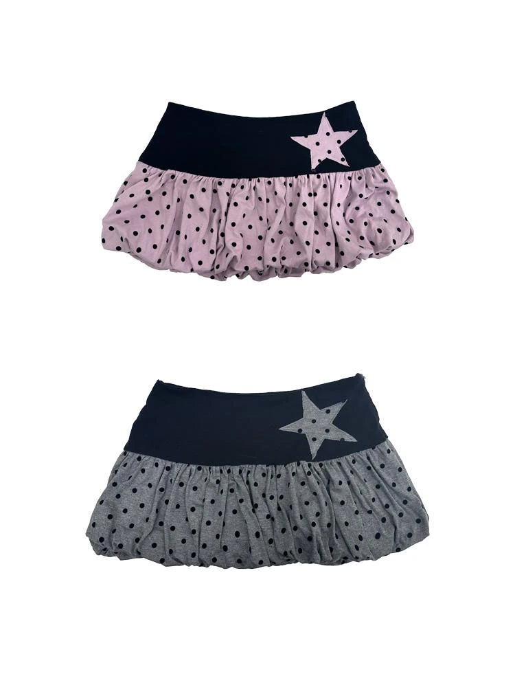 Black Pink Polka Dot Low Waist Pleated Bubble Dresses