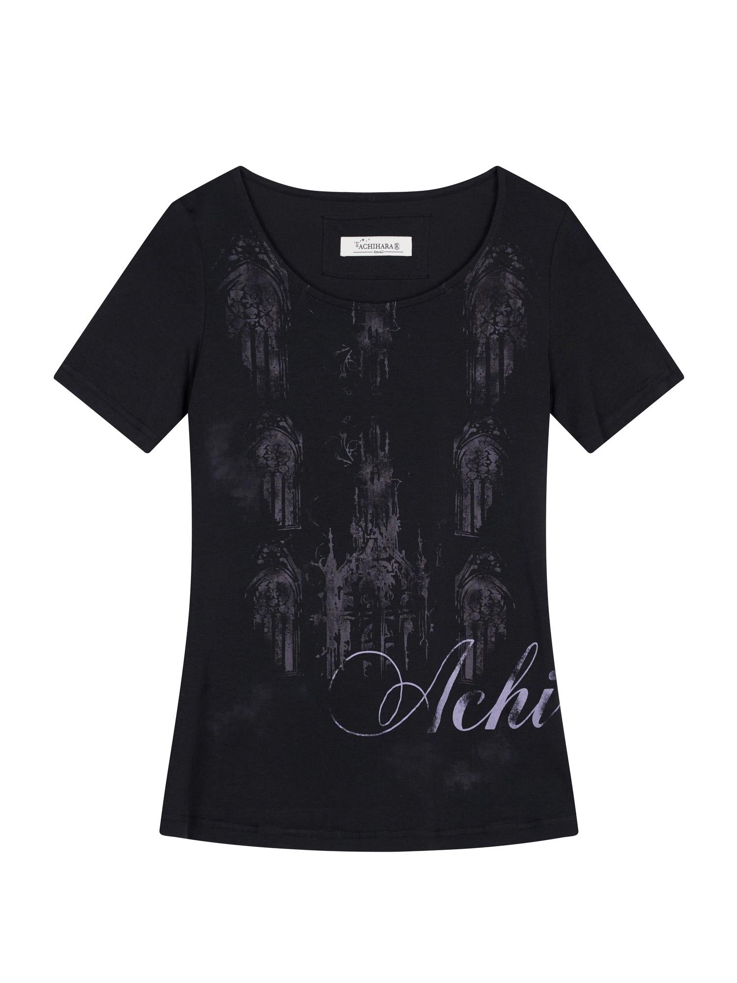 Achihara Romanesque Print Tee V-neck T-shirt Long-Sleeve