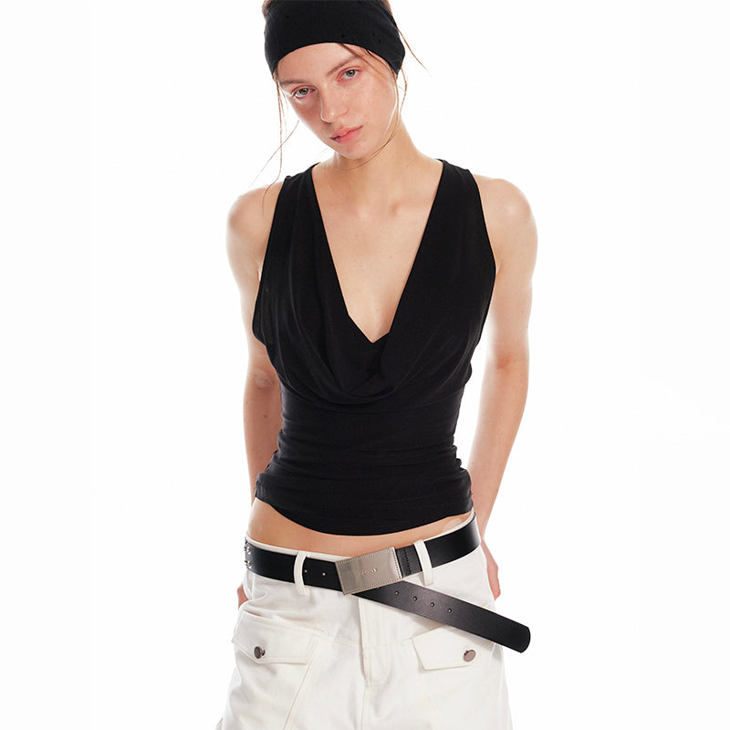 ALINNV STUDIO Acetate Knit V-Neck Tank Top and Camisole Two-Piece Set