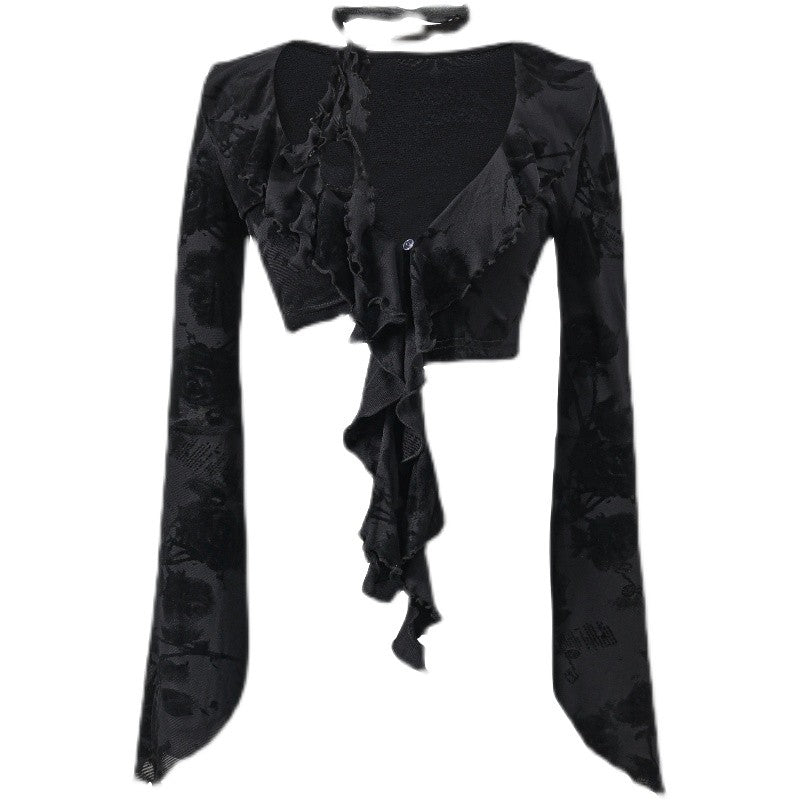 Update Anti Being General Dark Rose Black Spaghetti Strap Crop Top