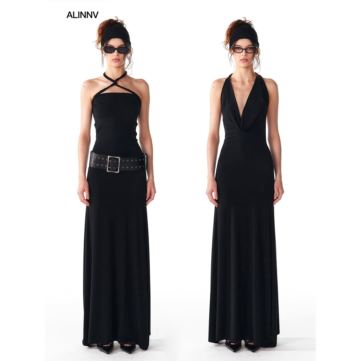 ALINNV STUDIO Multi Way Hand Woven Strappy Maxi Dress V Neck T Shirt Long Sleeve