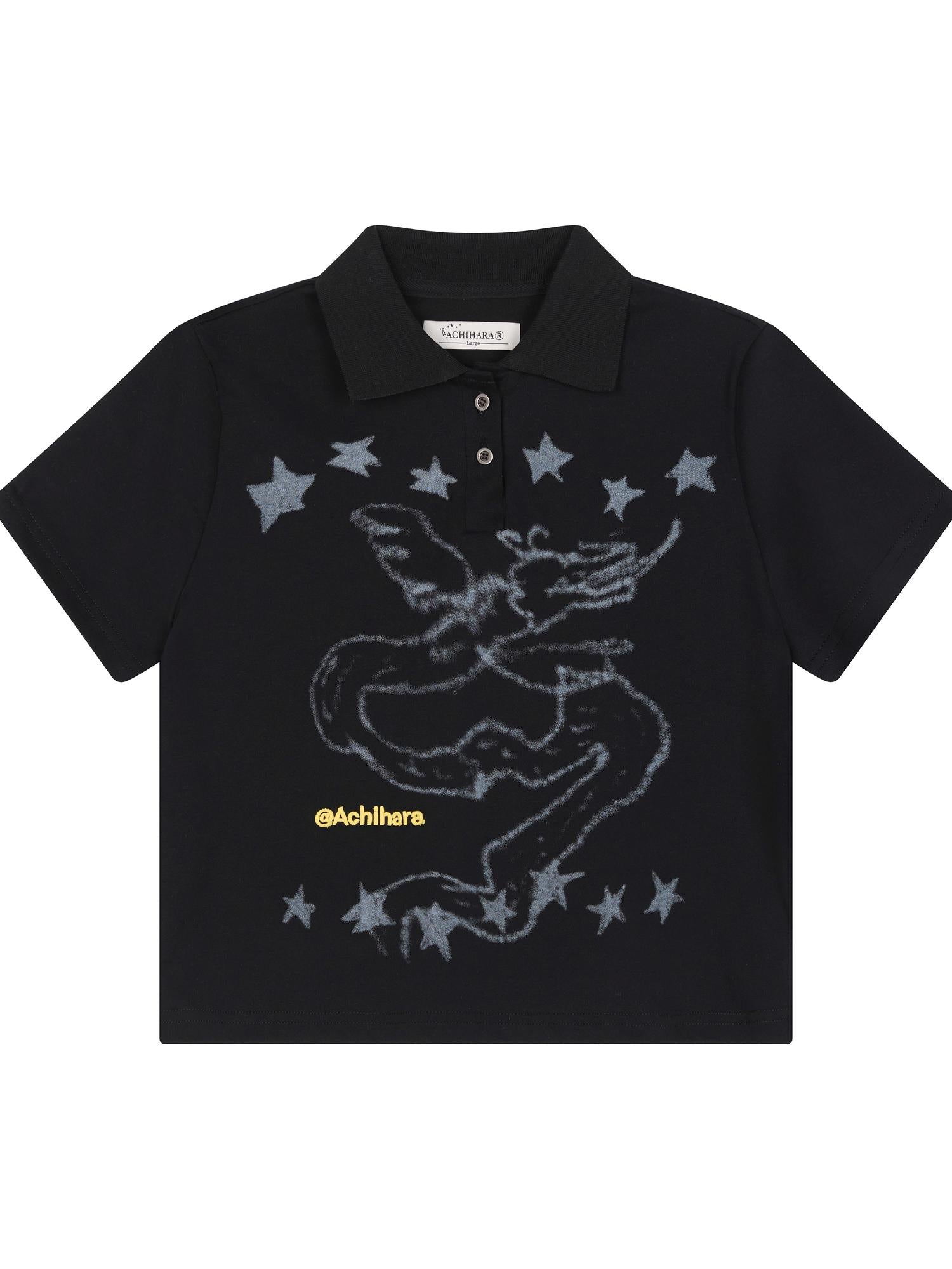Achihara Digital Dragon Polo Tee V-neck T-shirt Long-Sleeve
