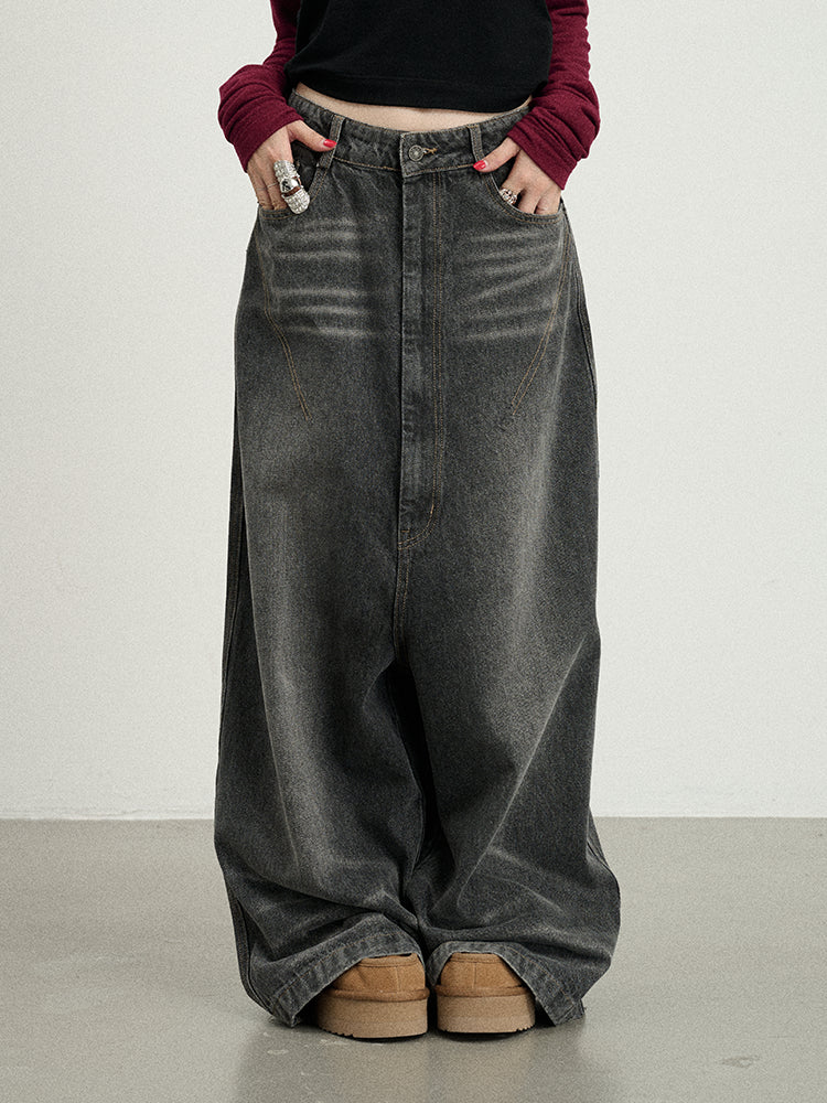 Achihara Drop Crotch Baggy Jeans Oversized Wide Leg Trousers