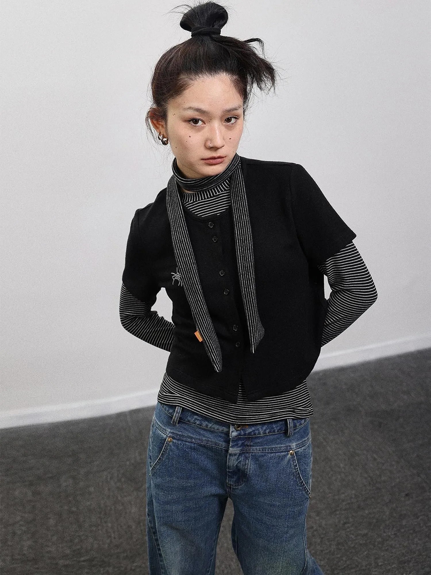 Spider Studded Short Sleeve Open Front Cardigan