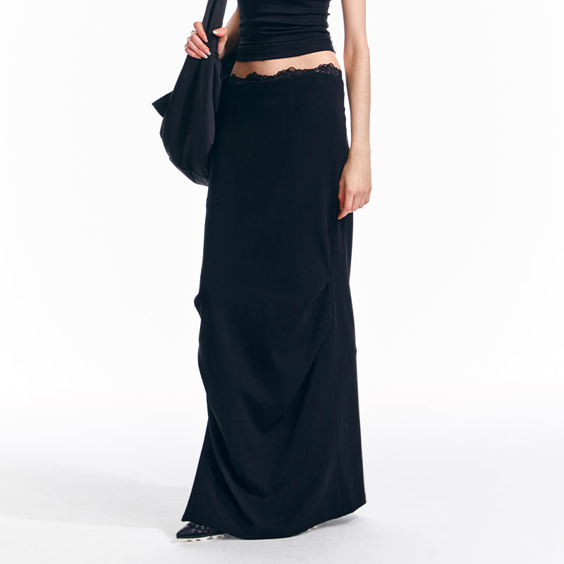 ALINNV STUDIO Lace Waist Knit Maxi Skirt With Slit