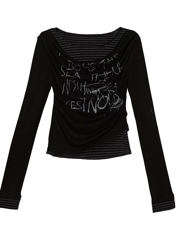 Graffiti Poetry Layered Collar Striped Knit Top
