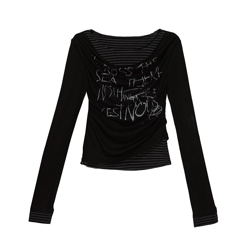 Update Cest Nous Graffiti Poetry Layered Collar Striped Knit Top