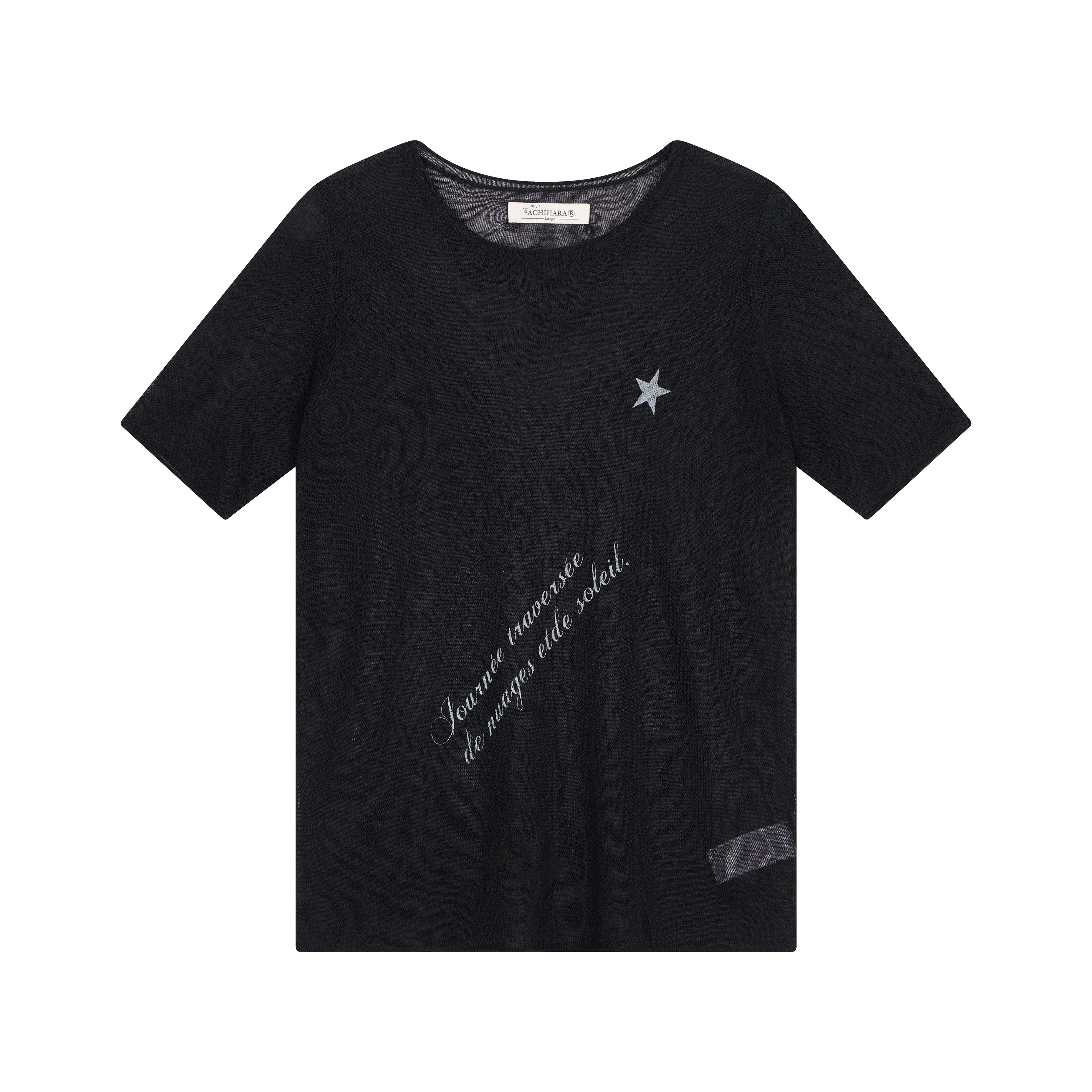 Achihara Sea Salt French Print Cropped Tee V-Neck T-Shirt Long-Sleeve