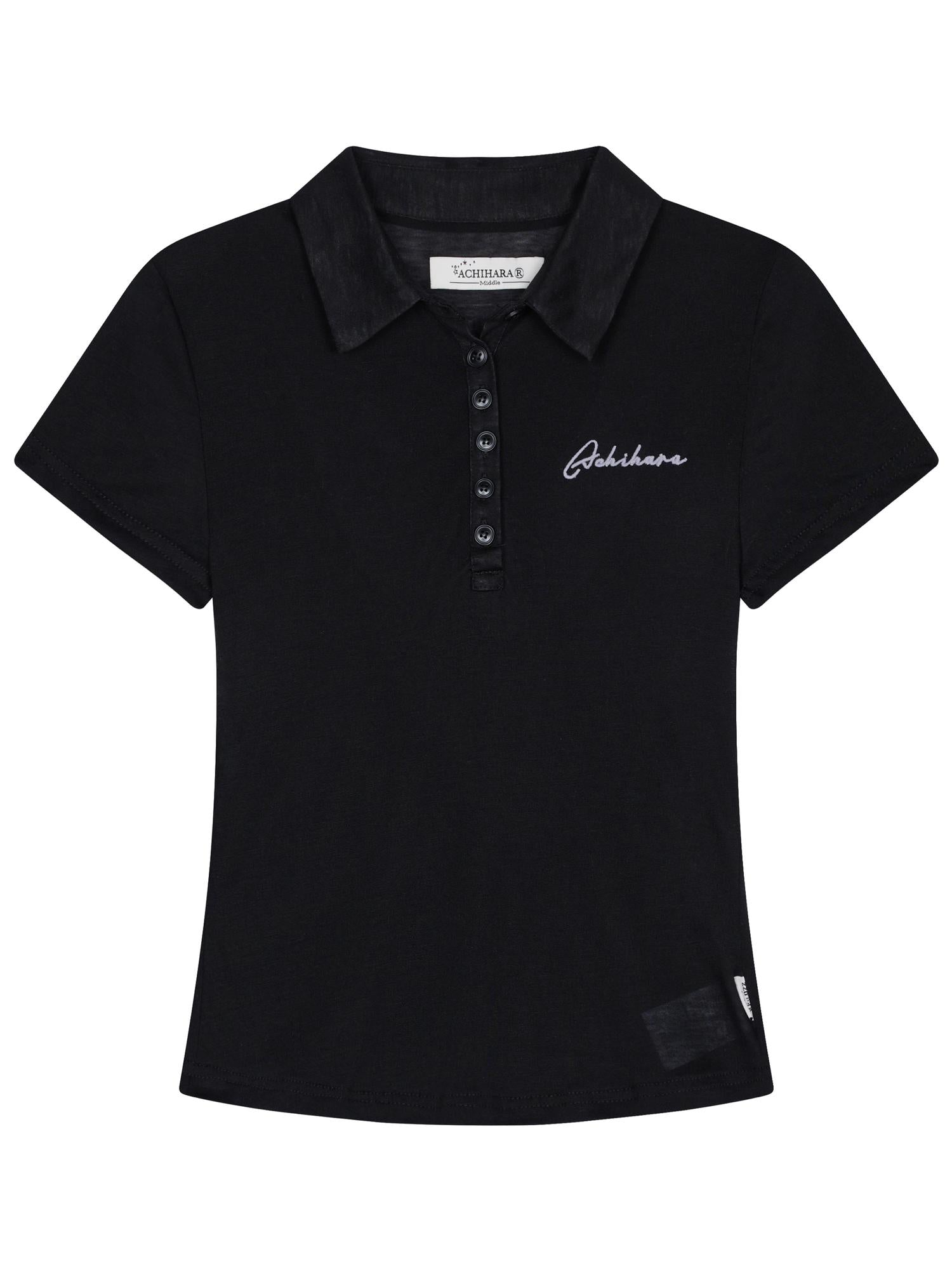 Achihara Glassine Polo Tee Slim Fit Breathable Short Sleeve Top