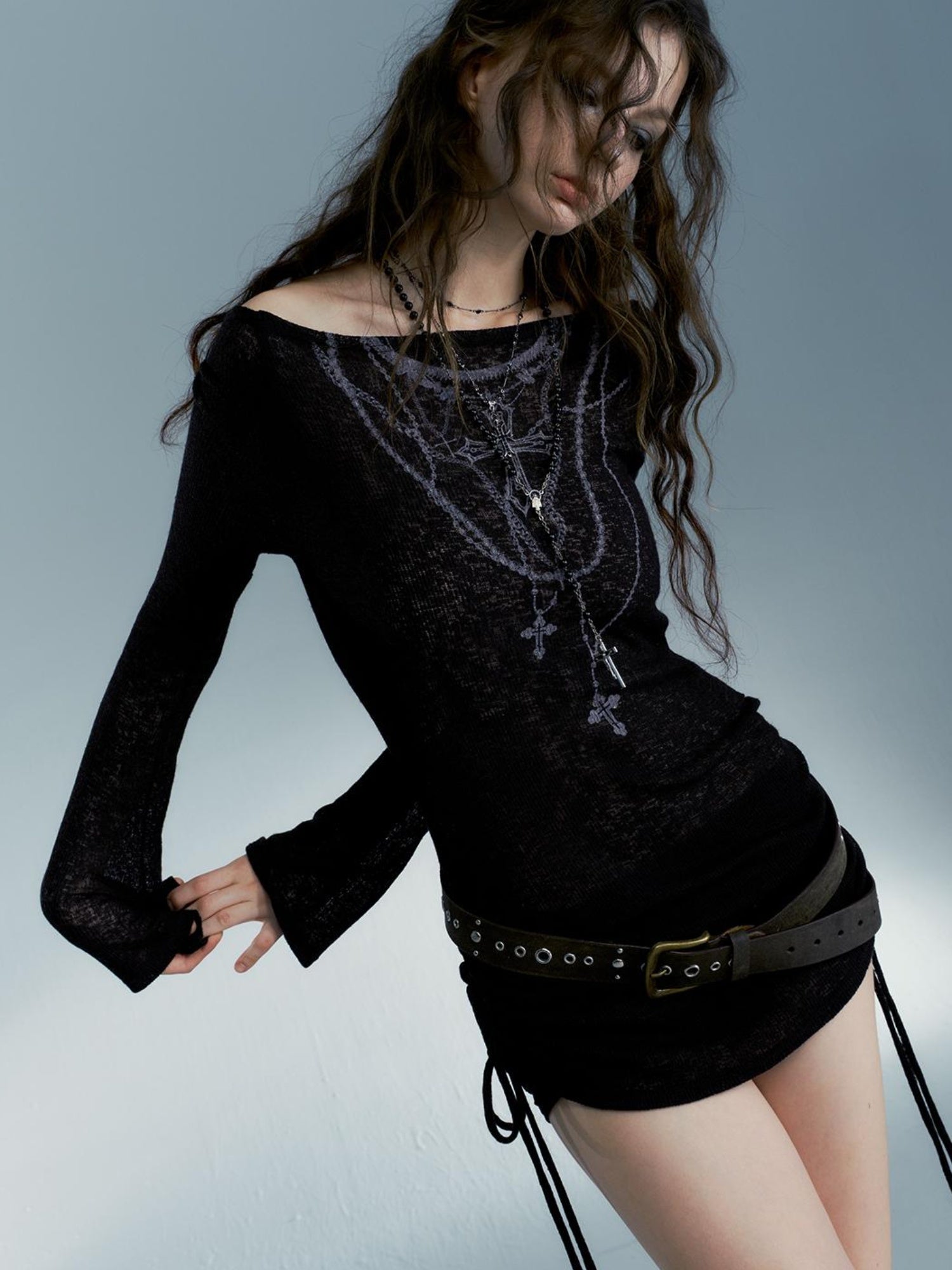 STRIKE A POSE Black Sexy Off-Shoulder Long Sleeve T-Shirt For Women