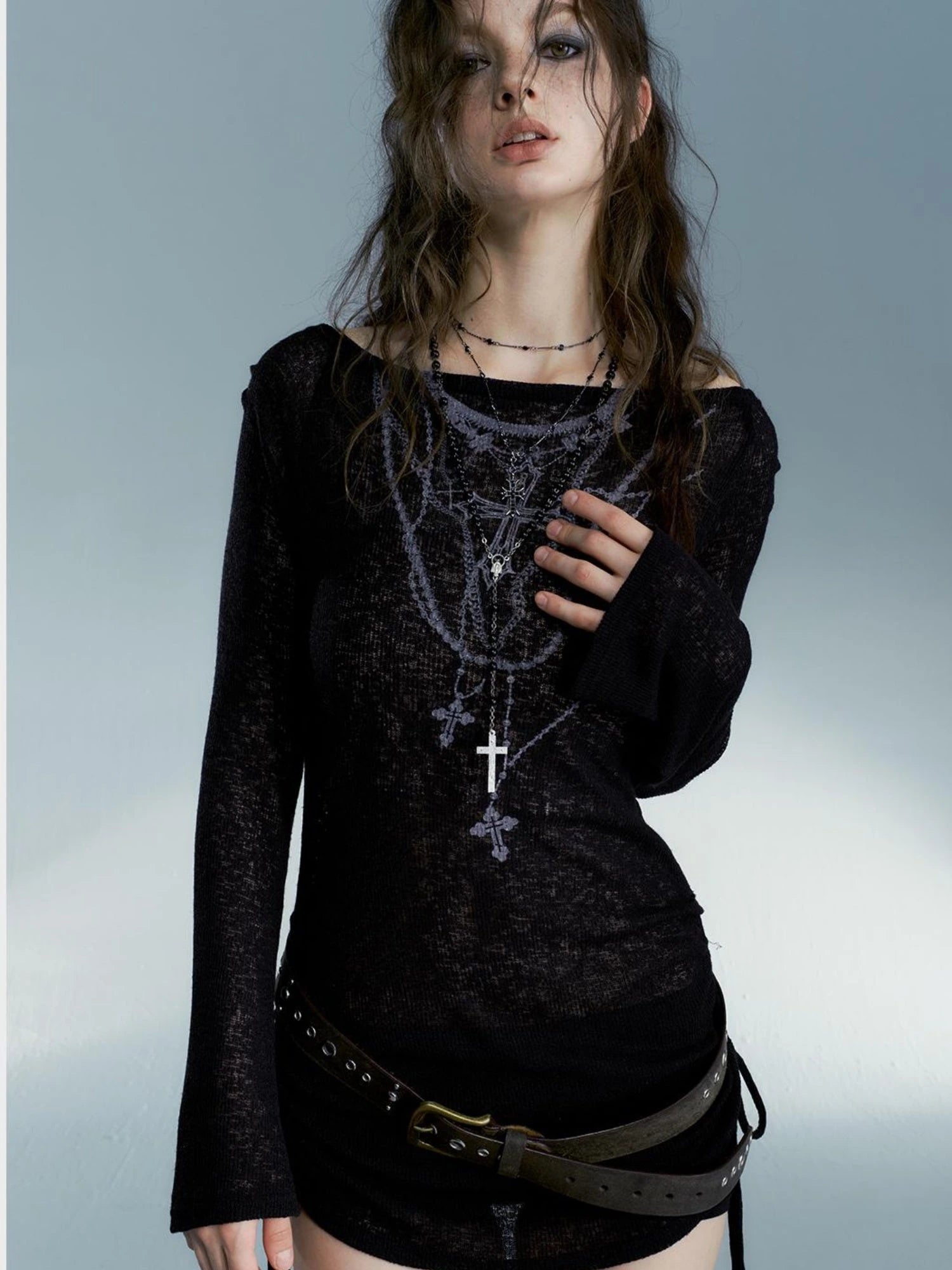 Black Sexy Off-Shoulder Long Sleeve T-Shirt For Women