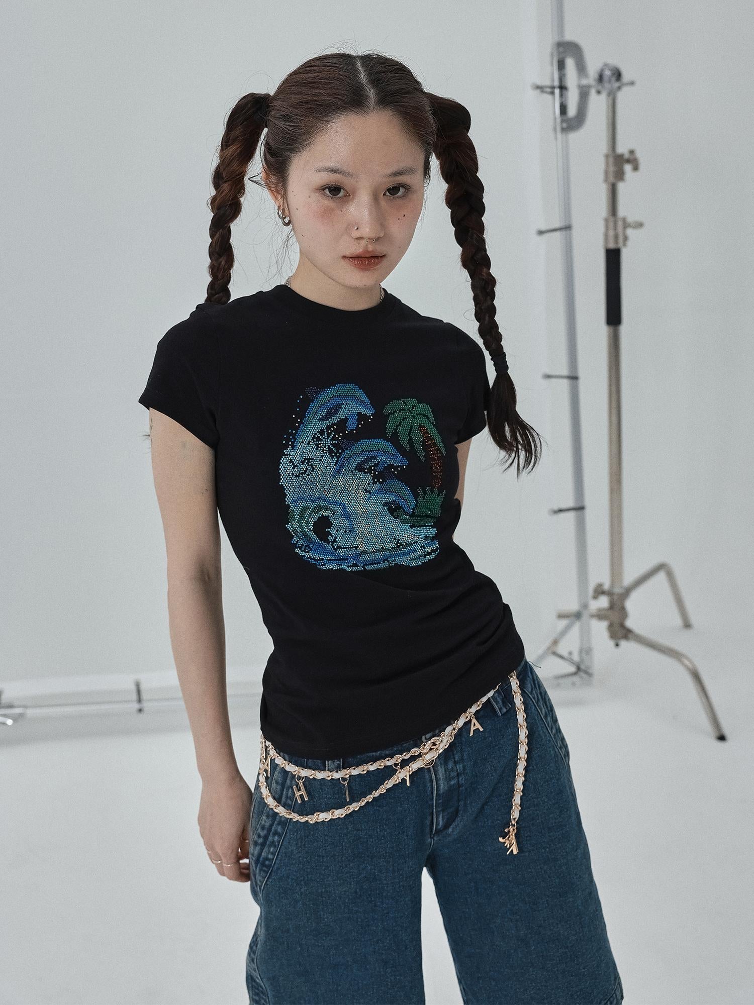 Achihara Sparkly Disco Summer Sleeveless T-Shirt & Vest