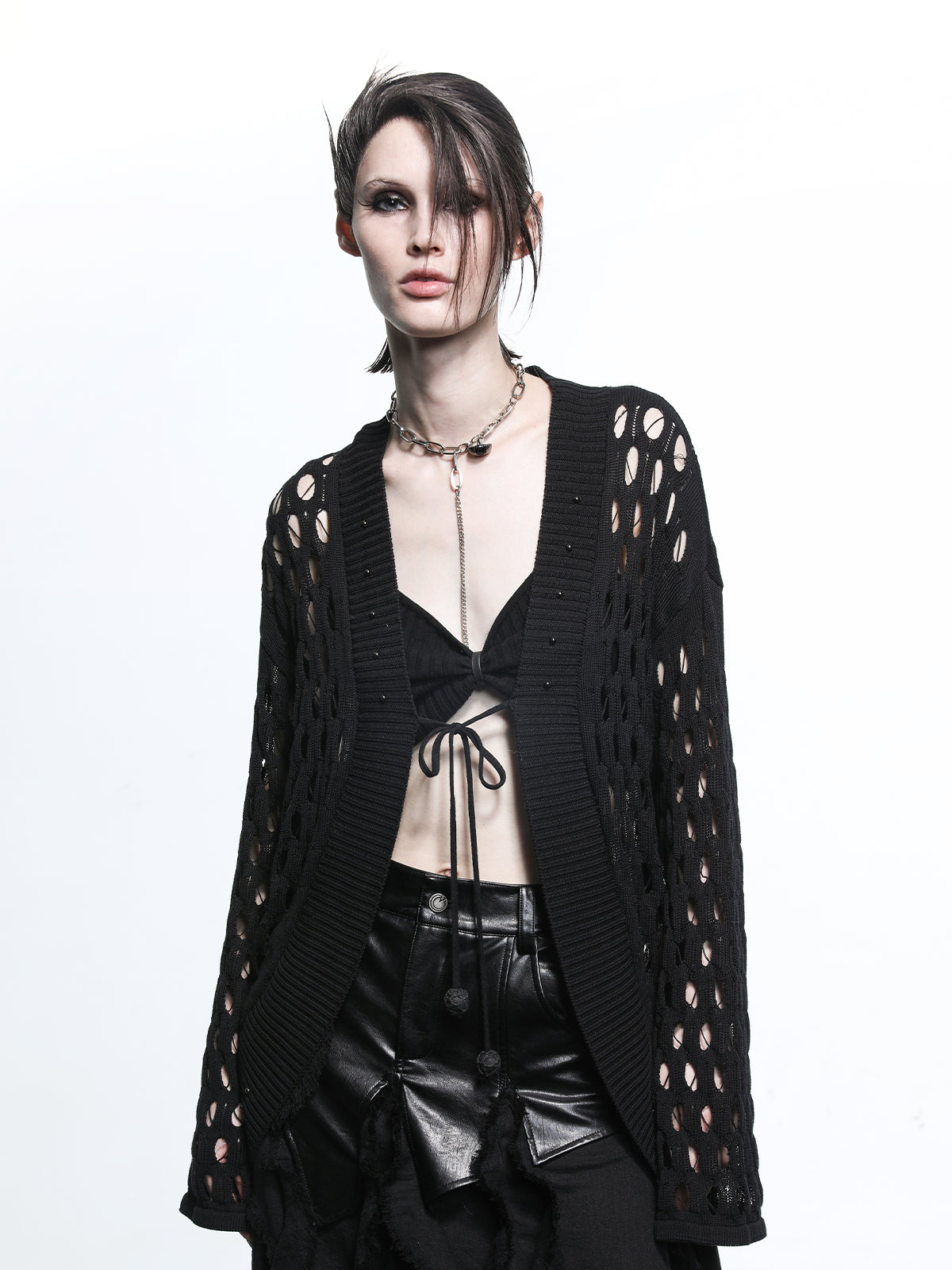 NN NORTH NODE Celestial Mesh Knit Cardigan With Lotus Edge