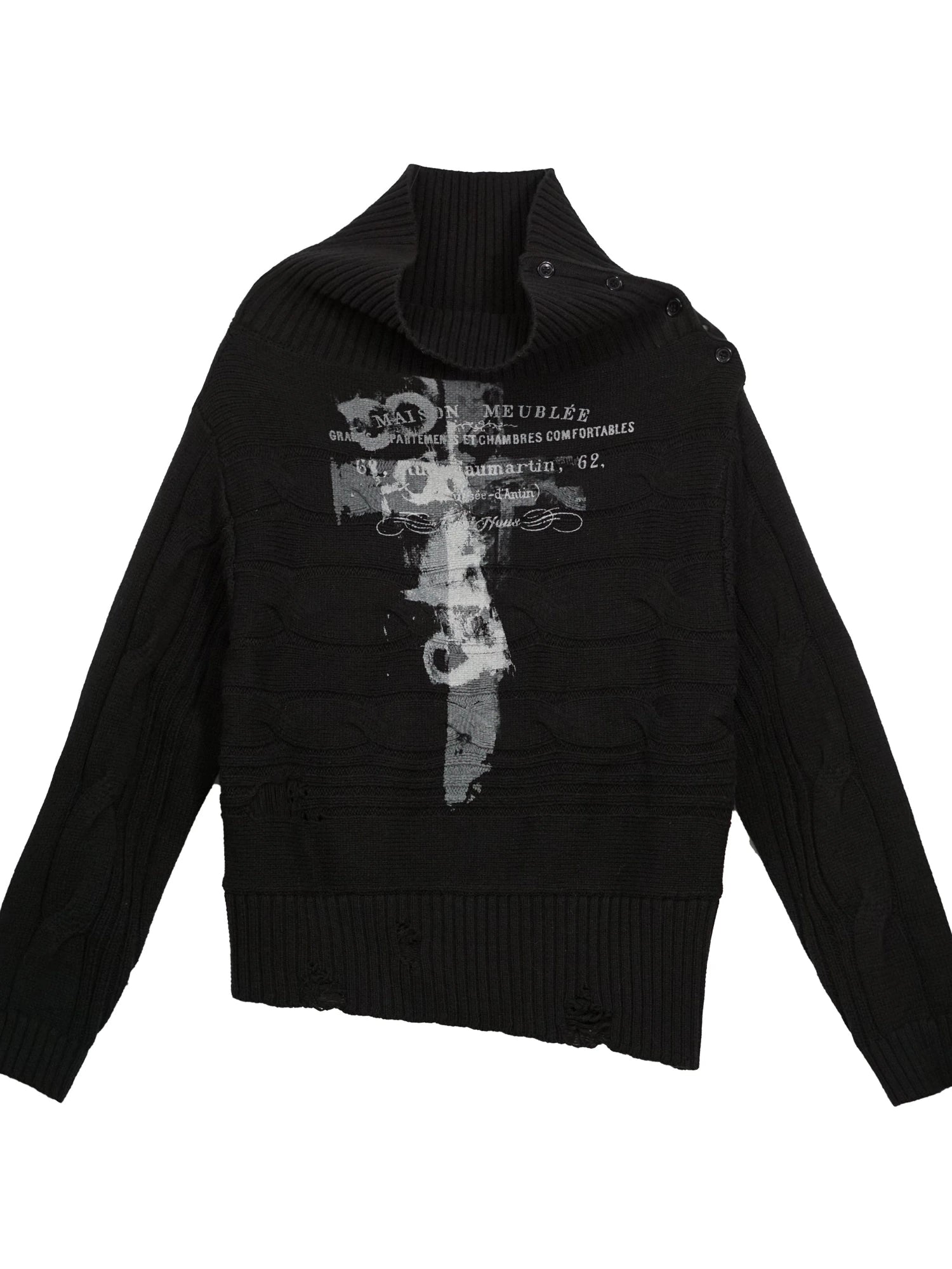 Double Layer Collar Slant Shoulder Print Sweater