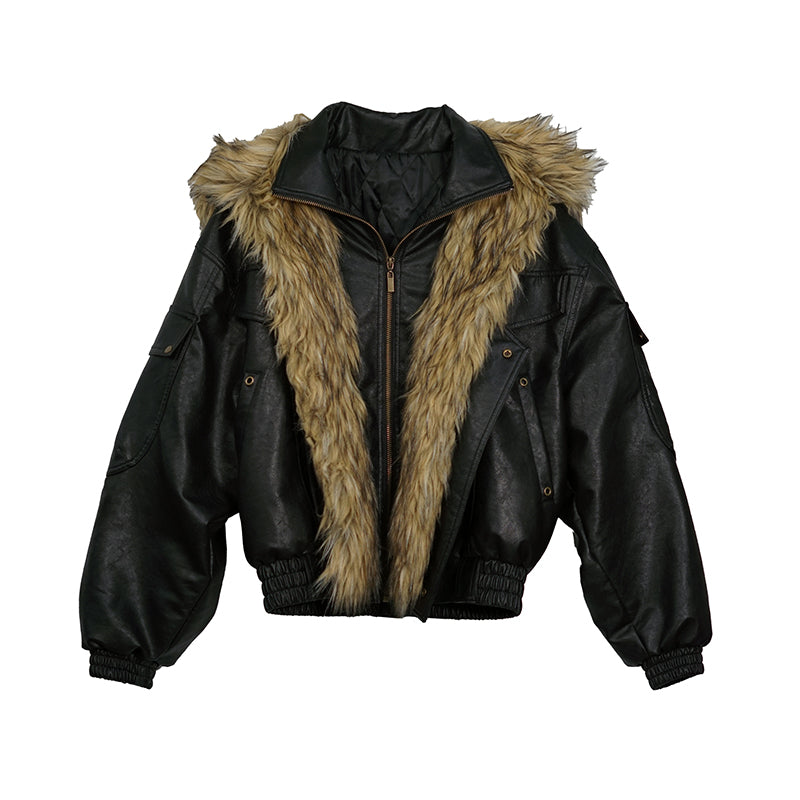 Update Cest Nous Runaway Flight Leather Jacket with Detachable Fur Collar