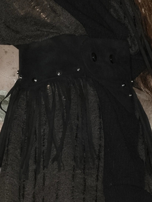 Distressed Mesh Knit Sweater With Scarf