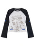 Retro Contrast Knit Tee V-Neck T-Shirt Long-Sleeve