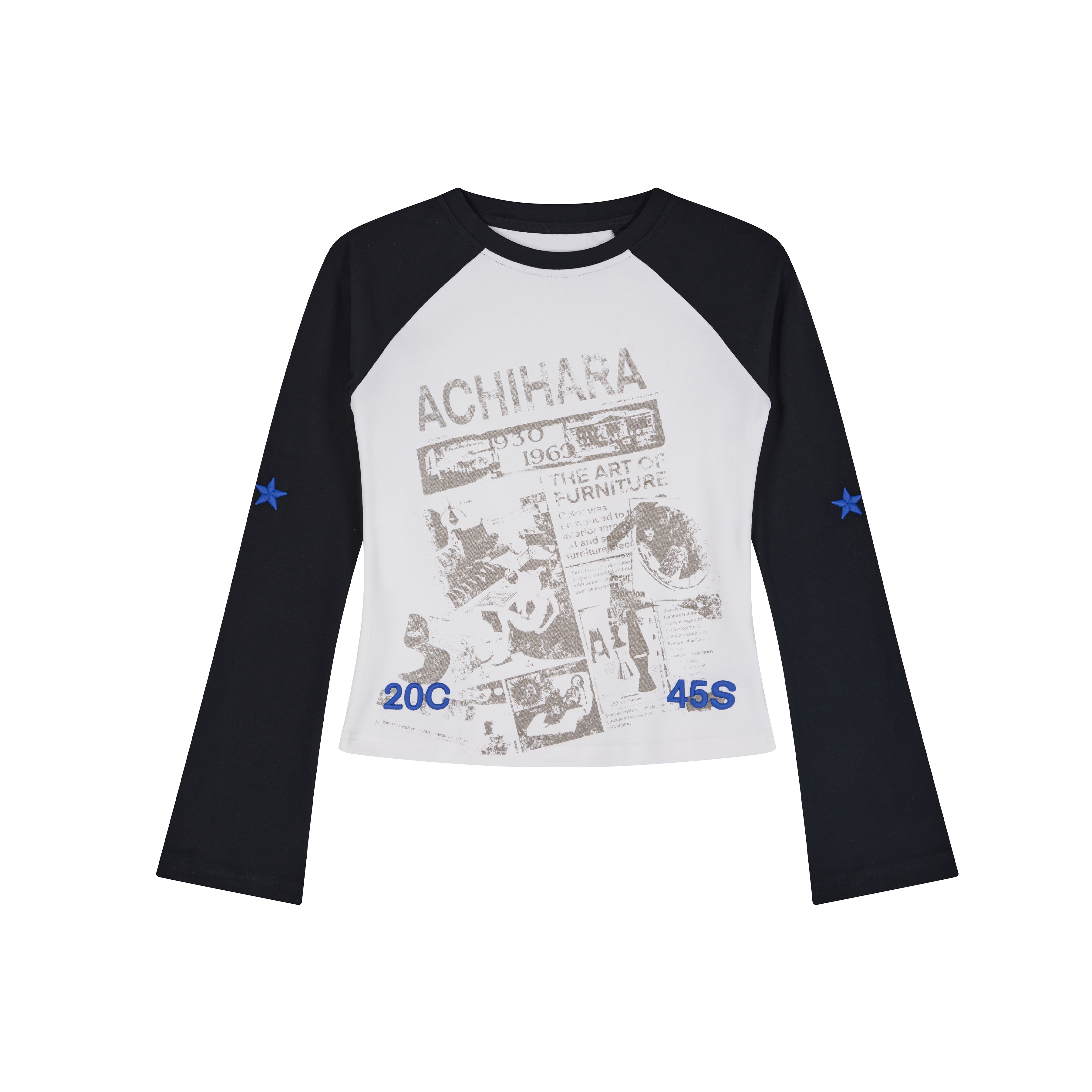 Achihara Retro Contrast Knit Tee V-Neck T-Shirt Long-Sleeve