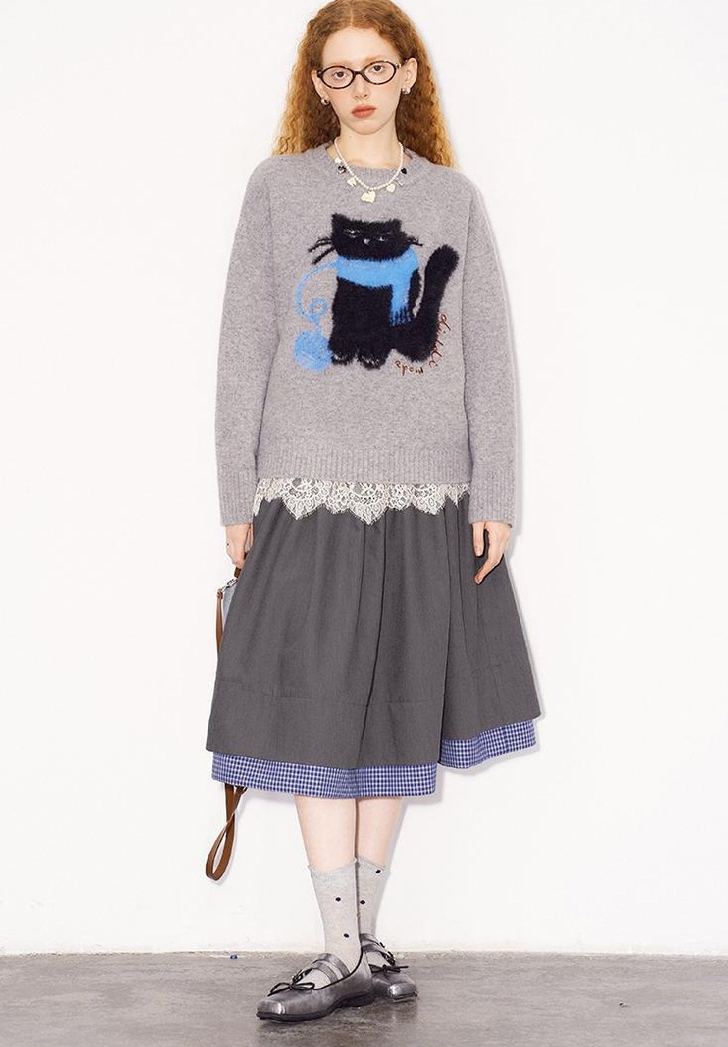 DIDDI MODA Black White Checkered Layered Winter A Line Skirt