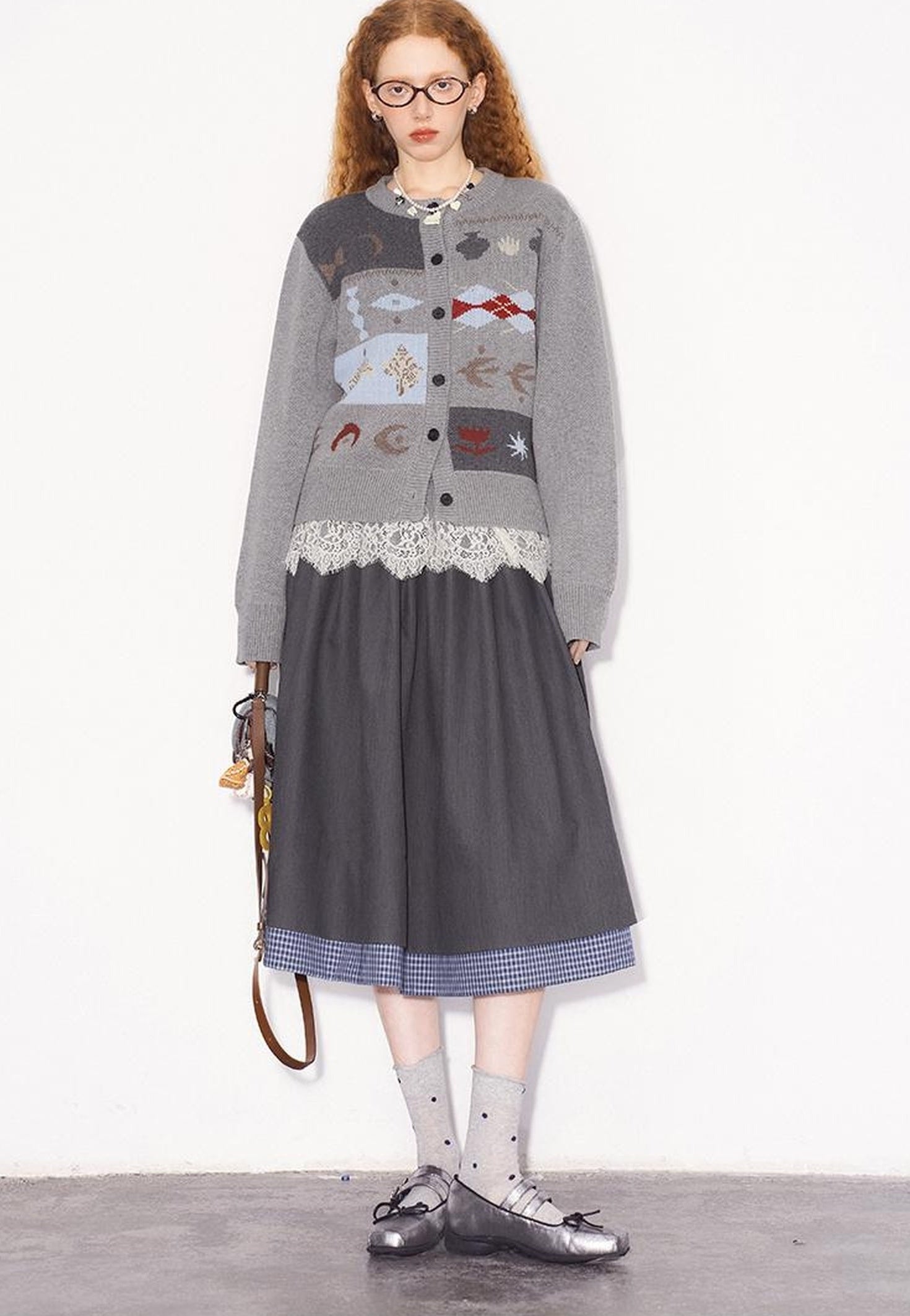 DIDDI MODA Black White Checkered Layered Winter A Line Skirt