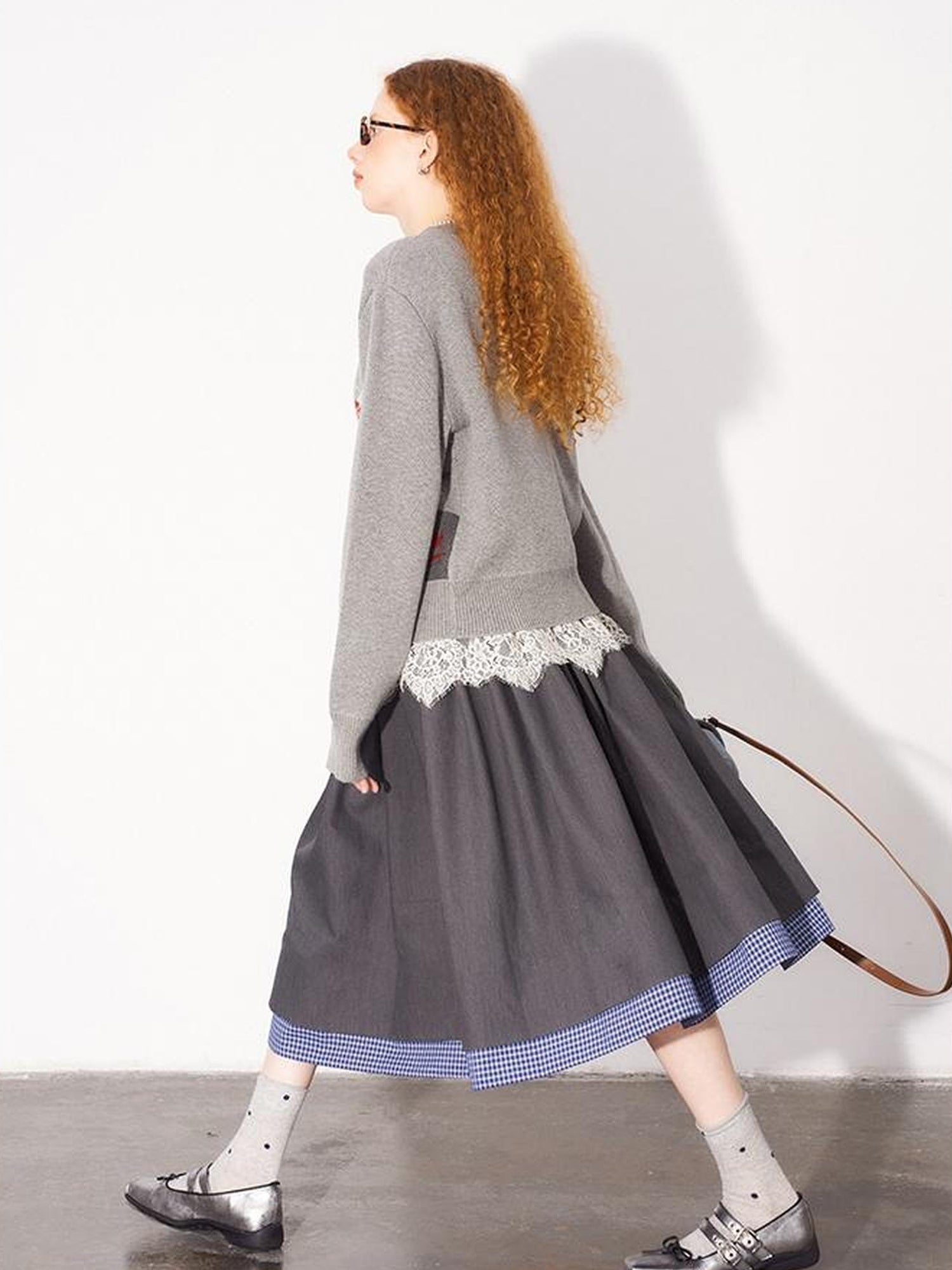 DIDDI MODA Black White Checkered Layered Winter A Line Skirt