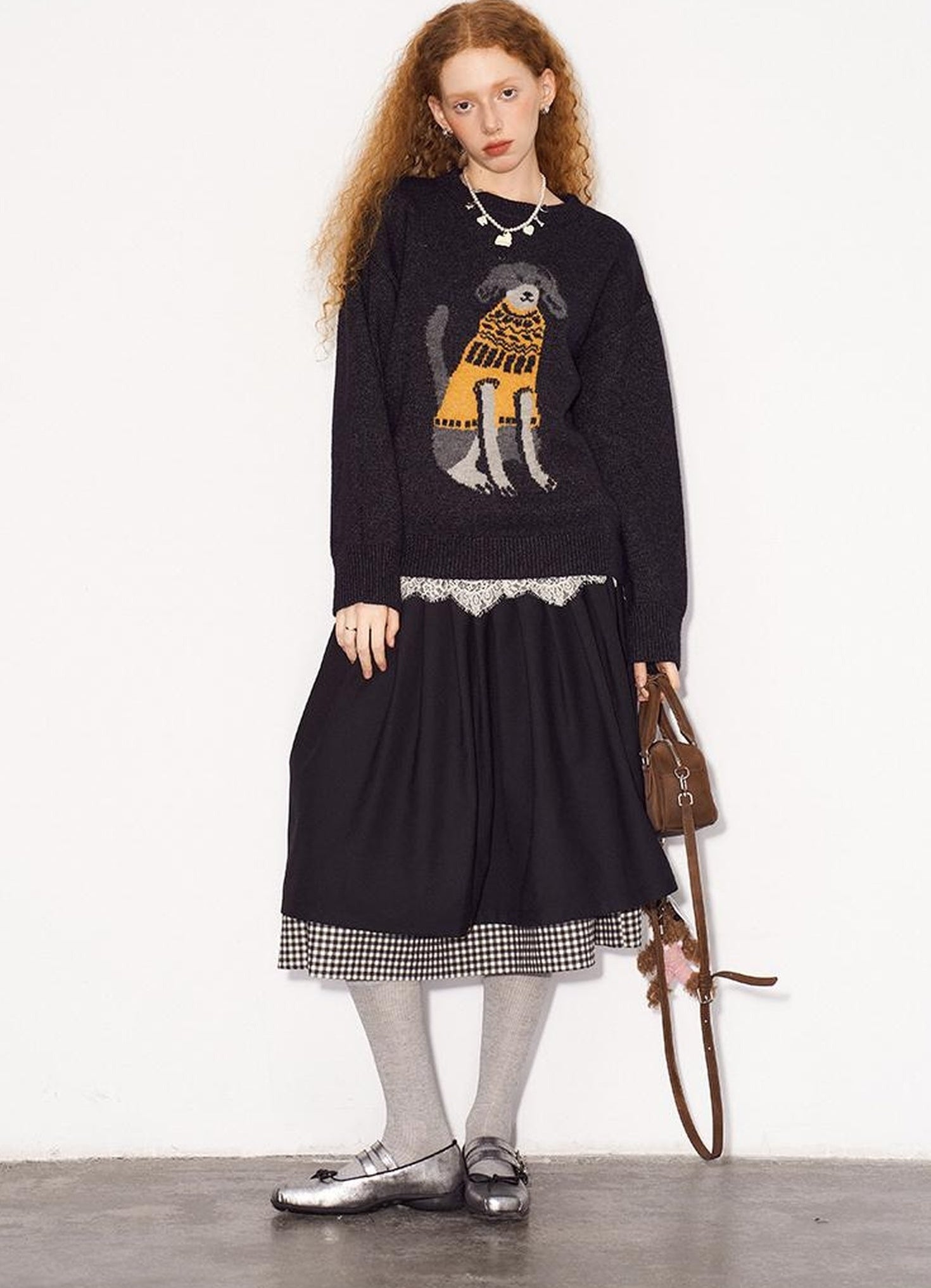 DIDDI MODA Black White Checkered Layered Winter A Line Skirt