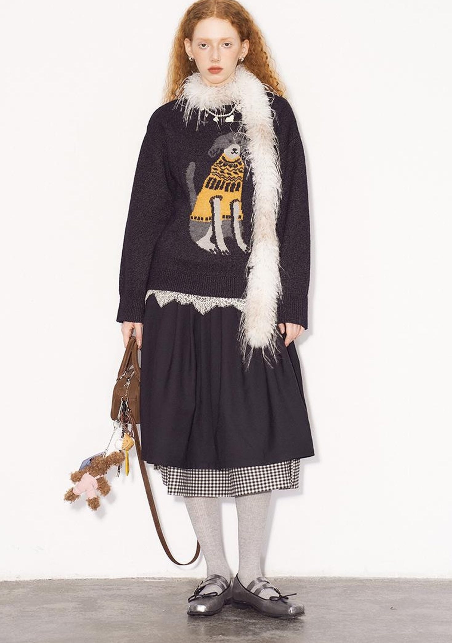 DIDDI MODA Black White Checkered Layered Winter A Line Skirt