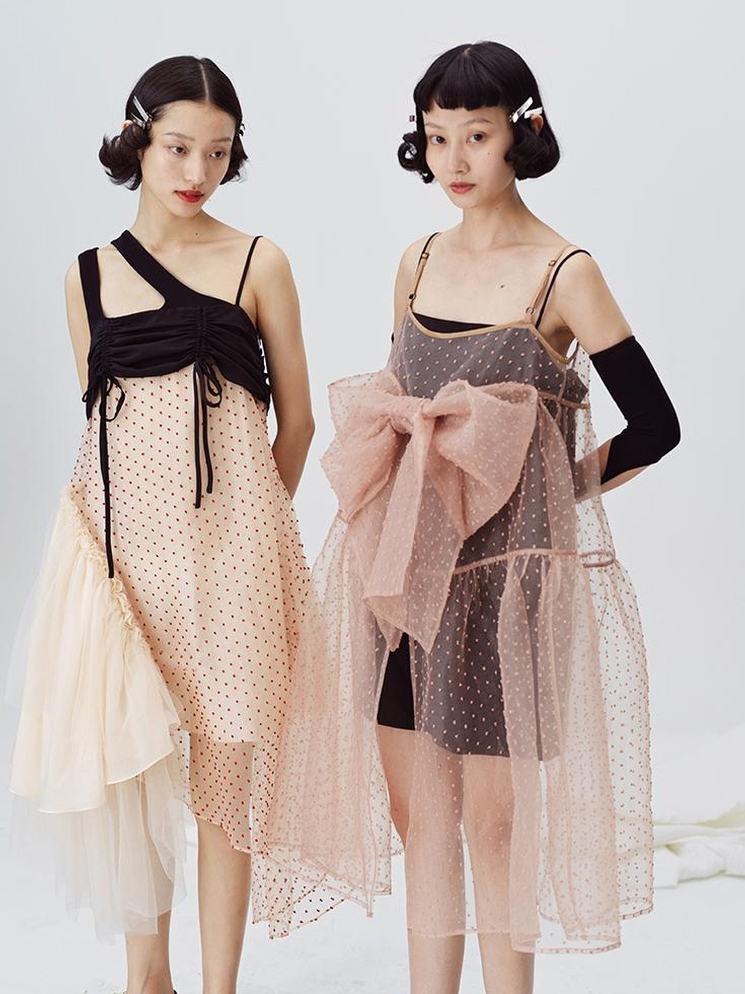 DIDDI MODA Black White Mesh Jacquard Asymmetrical Dress