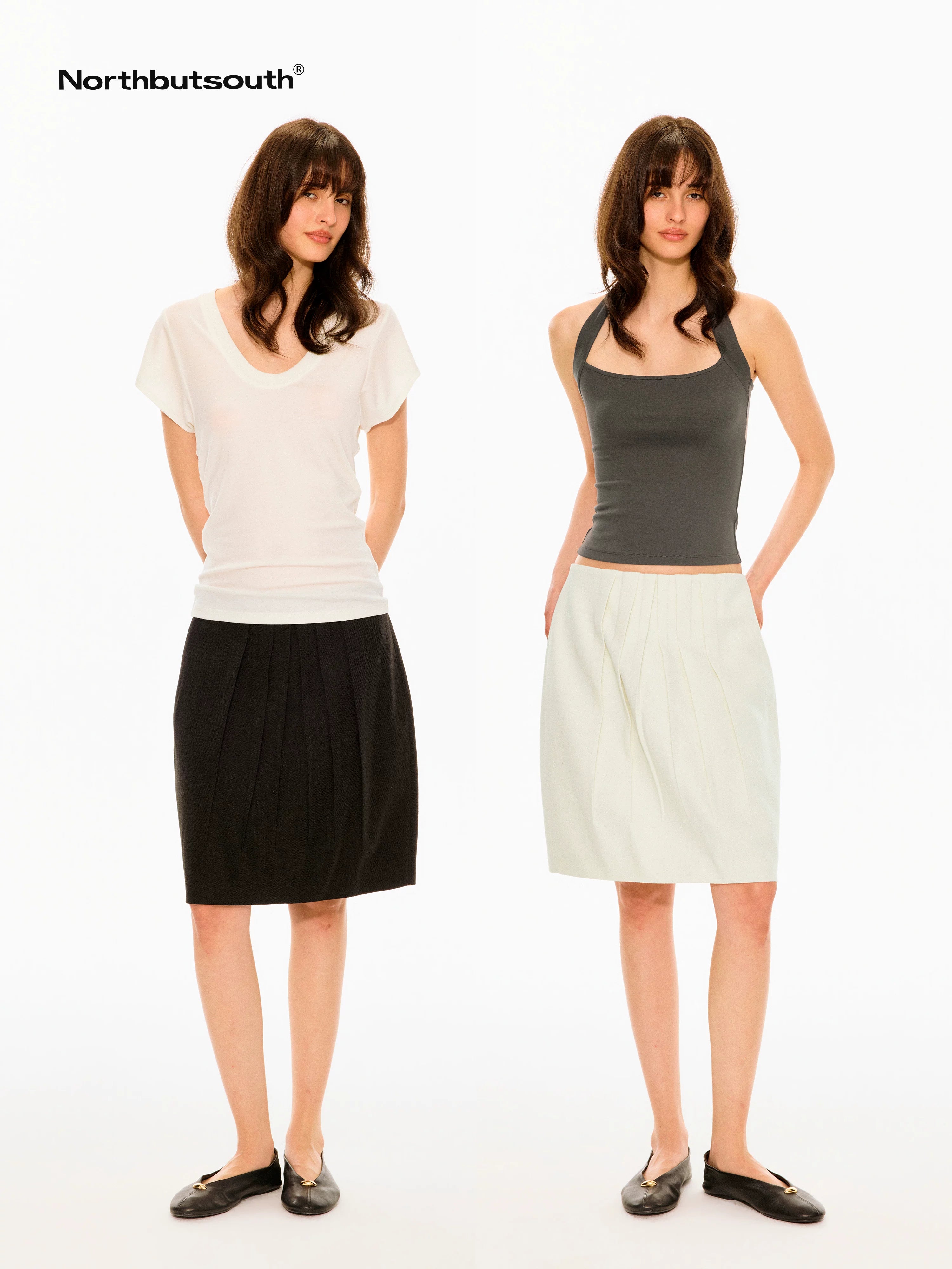 Black White Pleated Crinkle Pumpkin Women&