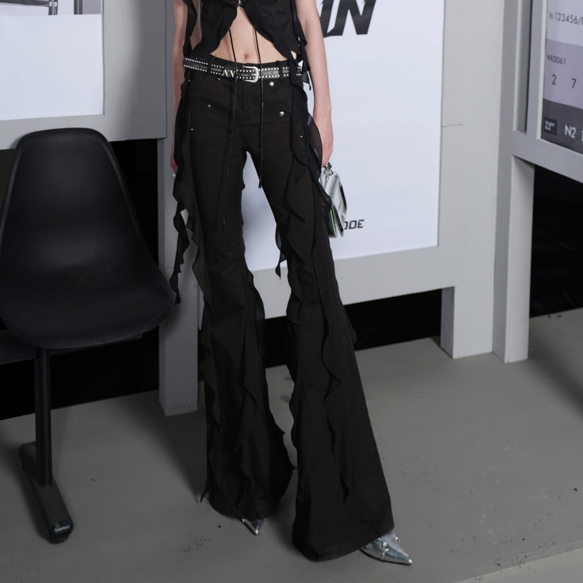 UpdateNN NORTH NODE Flared Hemline Trousers With Lotus Edge Detail