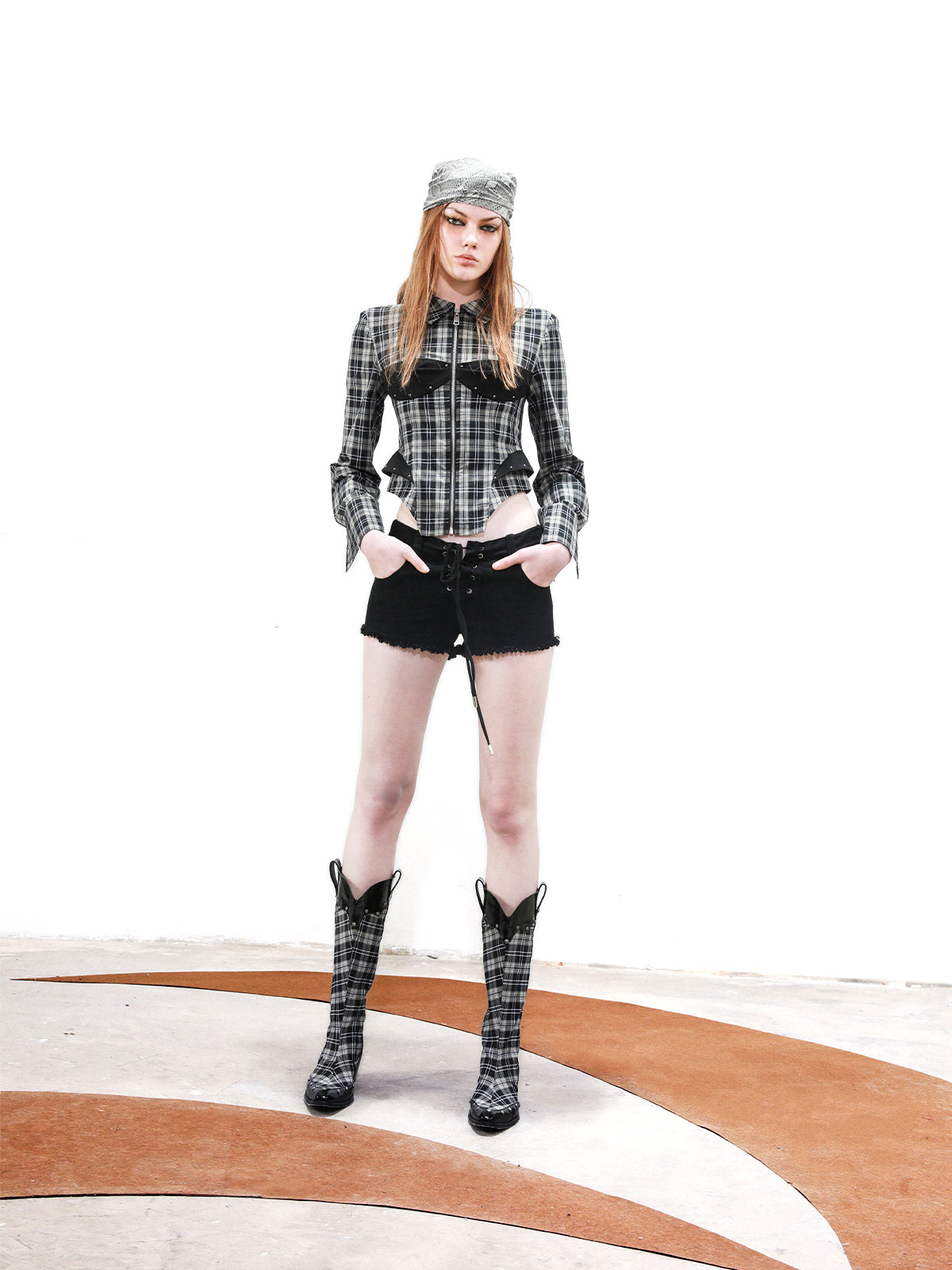 UpdateNN NORTH NODE Retro Checkered Patchwork Shirt With Faux Suede Detailing