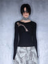 Lace Paneled Knit Tee With Slanted Hem