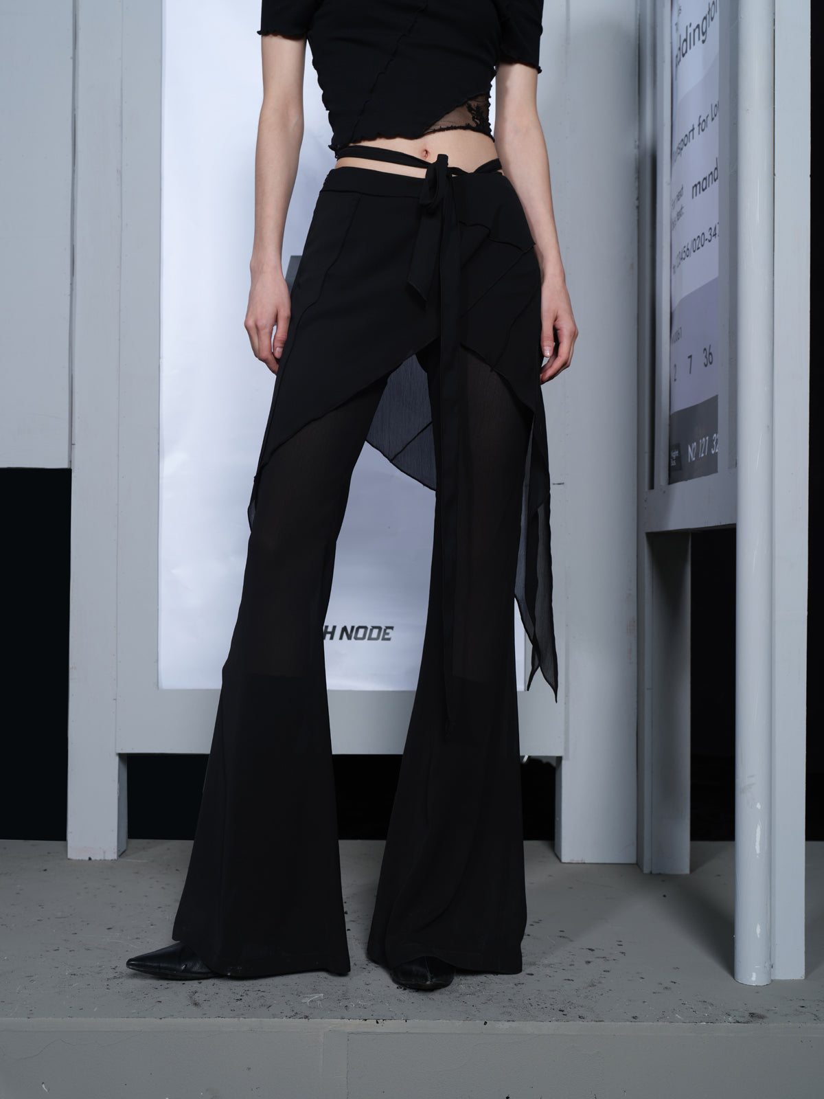 UpdateNN NORTH NODE Chiffre Flounce Wide Leg Palazzo Pants With Asymmetrical Hem