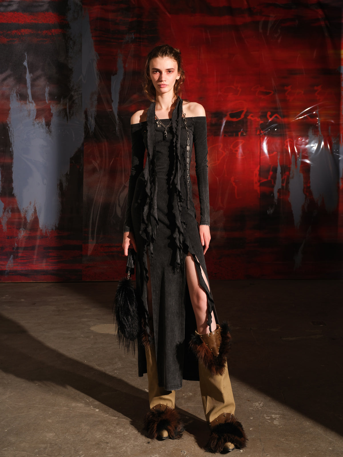 UpdateNN NORTH NODE Ruffled Off Shoulder Dress with Layered Hem