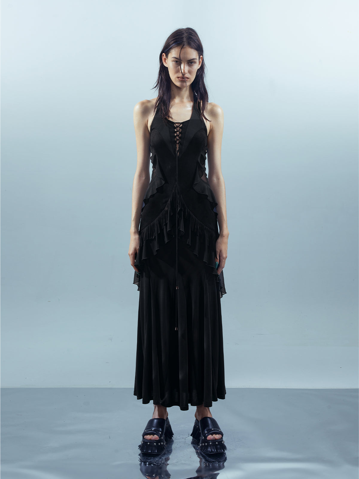 UpdateNN NORTH NODE Veilpath Fringe Halter Dress V-neck T-shirt Long-Sleeve