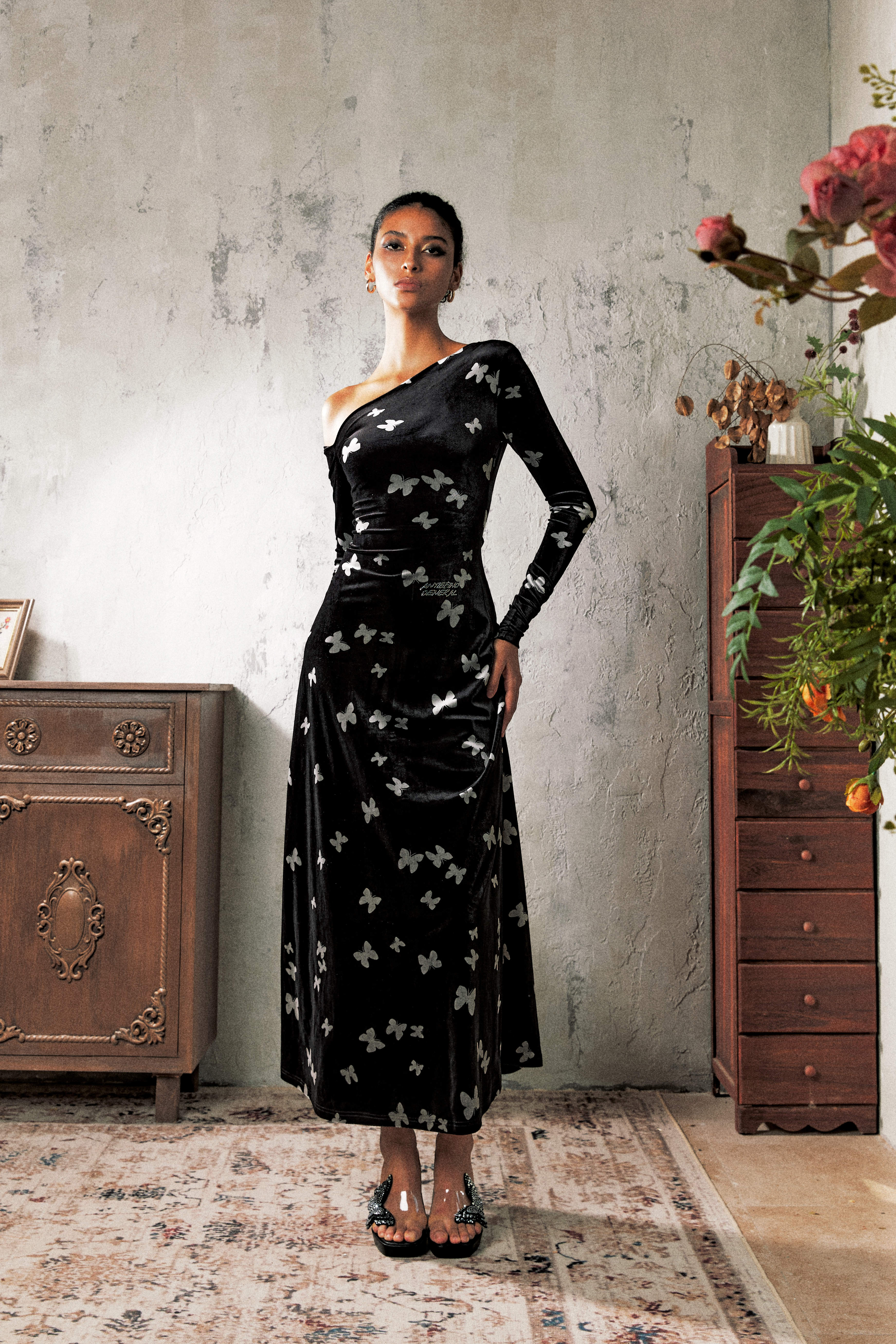 Update Anti Being General Butterfly Dream Bias Cut Velvet Gown