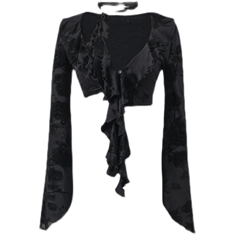 Update Anti Being General Dark Rose Black Spaghetti Strap Crop Top